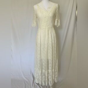 Maje Ivory Lace Long Sleeve Dress
